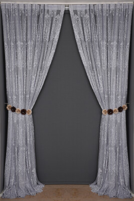 BÜYÜK DAMAKS GRİ RENK TEK KANAT Dikilmiş Pileli Fon Perde 300*260 Cm - 1