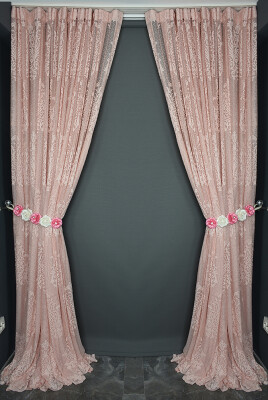 BÜYÜK DAMAKS PUDRA RENK TEK KANAT Hazır Dikilmiş Pileli Fon Perde 300*260 Cm - 6