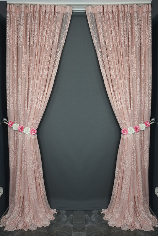 BÜYÜK DAMAKS PUDRA RENK TEK KANAT Hazır Dikilmiş Pileli Fon Perde 300*260 Cm - 6