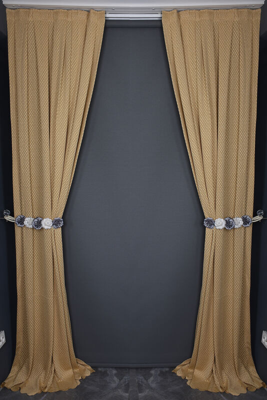 BÜYÜK PETEK MODEL GOLD RENK TEK KANAT Hazır dikilmiş Pileli Fon Perde 75*260 cm - 4