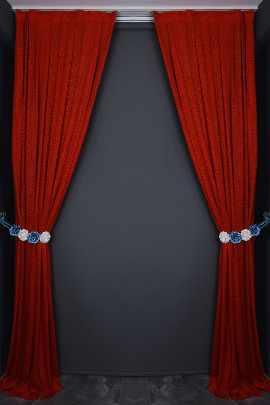 BÜYÜK PETEK MODEL KIRMIZI RENK TEK KANAT Hazır dikilmiş Pileli Fon Perde 75*260 cm - 6