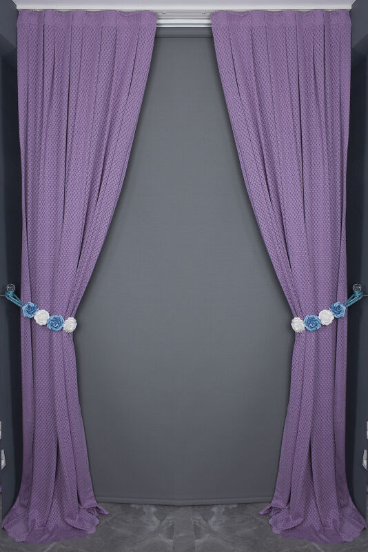 BÜYÜK PETEK MODEL LİLA RENK TEK KANAT Hazır dikilmiş Pileli Fon Perde 75*260 cm - 6