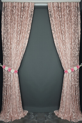 BÜYÜK SARMAŞIK PUDRA RENK TEK KANAT Hazır Dikilmiş Pileli Fon Perde 300*260 Cm - 7