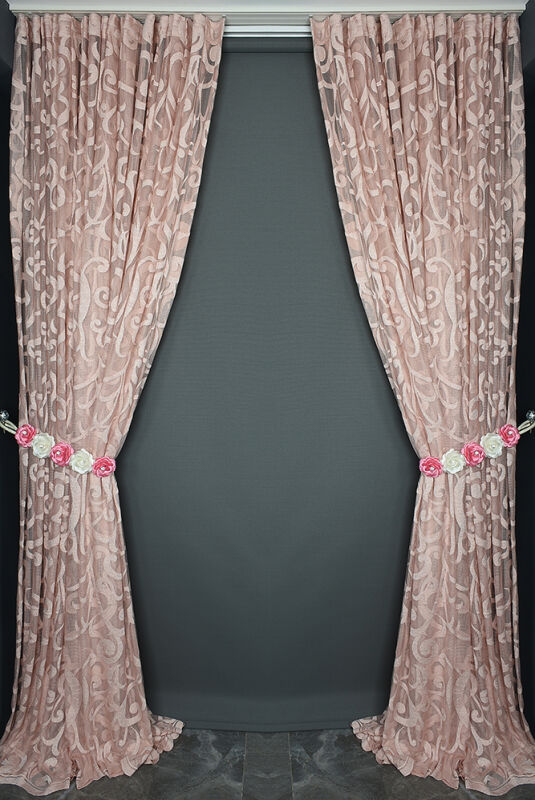 BÜYÜK SARMAŞIK PUDRA RENK TEK KANAT Hazır Dikilmiş Pileli Fon Perde 300*260 Cm - 7