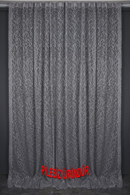 ÇALI MODEL GRİ RENK TEK KANAT PİLESİZ Hazır dikilmiş Fon Perde 150*260 cm - 6