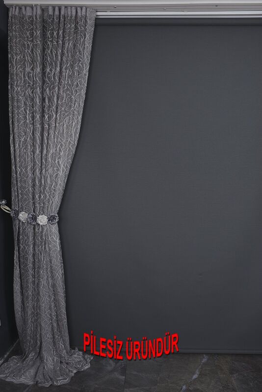 ÇALI MODEL GRİ RENK TEK KANAT PİLESİZ Hazır dikilmiş Fon Perde 150*260 cm - 8