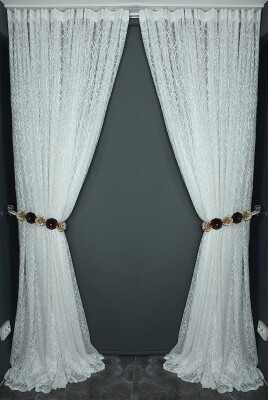 ÇALI MODEL KIRIK BEYAZ RENK TEK KANAT Hazır dikilmiş Pileli Fon Perde 300*260 cm - 7