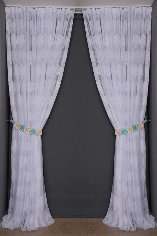 ÇERÇEVELİ DAMAKS KIRIK BEYAZRENK TEK KANAT Hazır Pileli Fon Perde 300*260 - 2