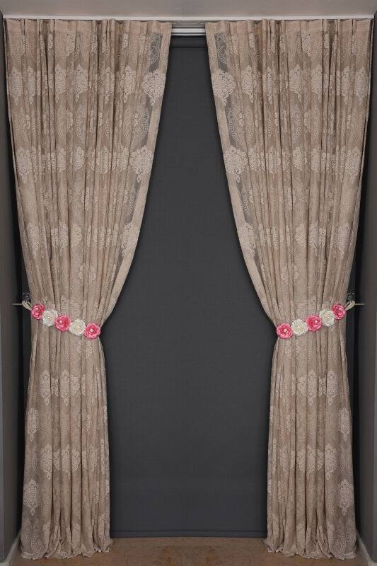 ÇERÇEVELİ DAMAKS VİZON RENK TEK KANAT Hazır dikilmiş Pileli Fon Perde 300*260 cm - 2