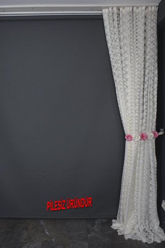 ÇİÇEK KREM RENK PİLESİZ TEK KANAT Fon Perde 300*260 cm - 9