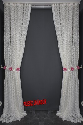 ÇİÇEK KREM RENK PİLESİZ TEK KANAT Fon Perde 300*260 cm - 10