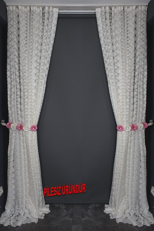 ÇİÇEK KREM RENK PİLESİZ TEK KANAT Fon Perde 300*260 cm - 10