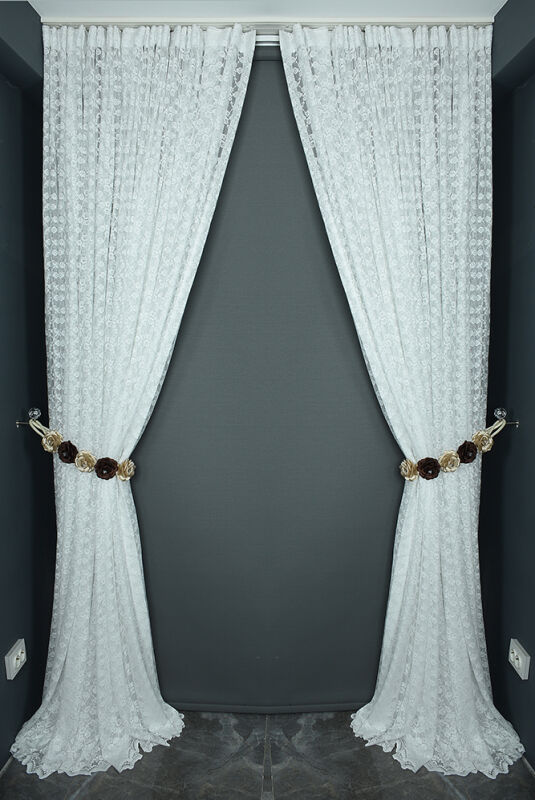 ÇİÇEK MODEL KIRIK BEYAZ RENK TEK KANAT Hazır dikilmiş Pileli Fon Perde 300*260 cm - 7