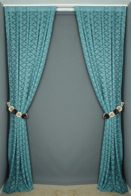 ÇİÇEK MODEL PETROL YEŞİLİ RENK TEK KANAT Hazır dikilmiş Pileli Fon Perde 75*260 cm - 6