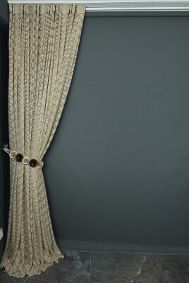 ÇİÇEK MODEL VİZON RENK TEK KANAT Hazır dikilmiş Pileli Fon Perde 300*260 cm - 1