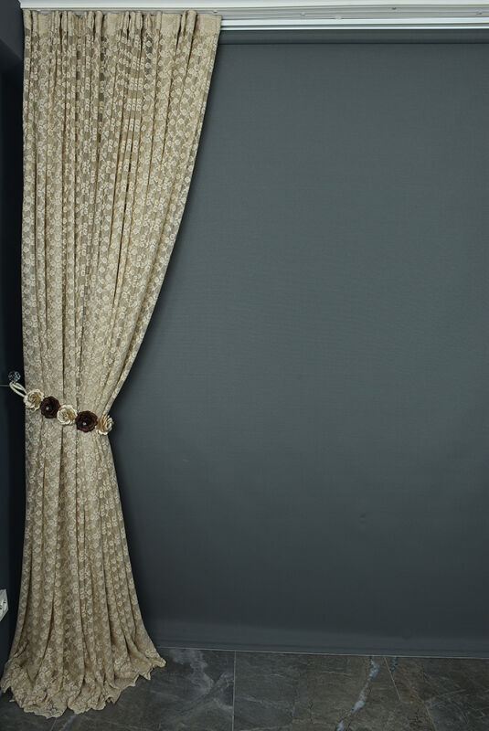 ÇİÇEK MODEL VİZON RENK TEK KANAT Hazır dikilmiş Pileli Fon Perde 300*260 cm - 1