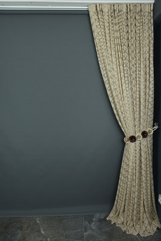 ÇİÇEK MODEL VİZON RENK TEK KANAT Hazır dikilmiş Pileli Fon Perde 300*260 cm - 6