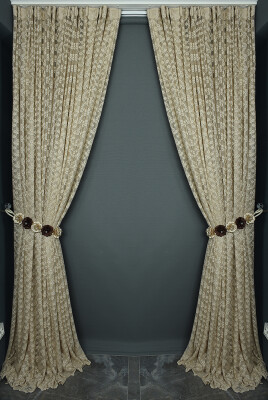 ÇİÇEK MODEL VİZON RENK TEK KANAT Hazır dikilmiş Pileli Fon Perde 300*260 cm - 7