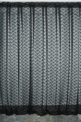 ÇİÇEK SİYAH RENK TEK KANAT Hazır dikilmiş Pileli Fon Perde 300*260 cm - 1