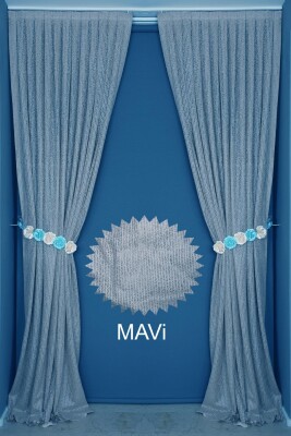 ÇİZGİLİ MAVİ RENK TEK KANAT Hazır dikilmiş Pileli Fon Perde 75*260 cm - 1