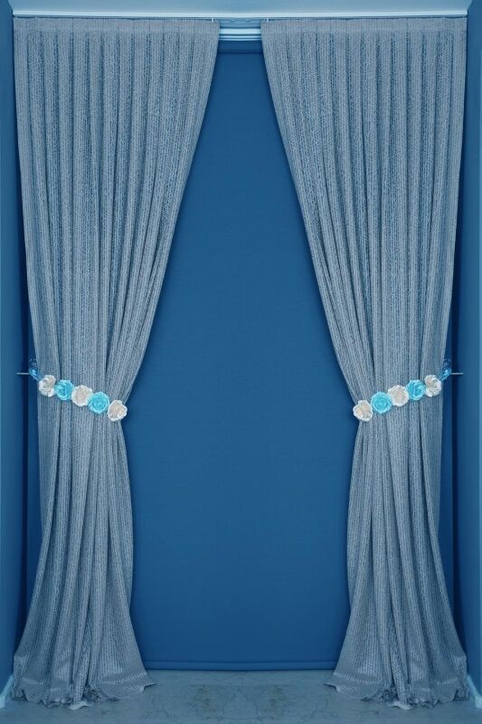 ÇİZGİLİ MAVİ RENK TEK KANAT Hazır dikilmiş Pileli Fon Perde 75*260 cm - 6