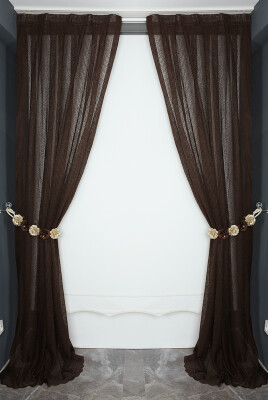 ÇİZGİLİ MODEL ACI KAHVE RENK TEK KANAT Pileli Fon Perde 75*260 cm - 5