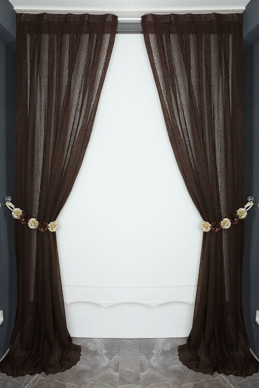 ÇİZGİLİ MODEL ACI KAHVE RENK TEK KANAT Pileli Fon Perde 75*260 cm - 5