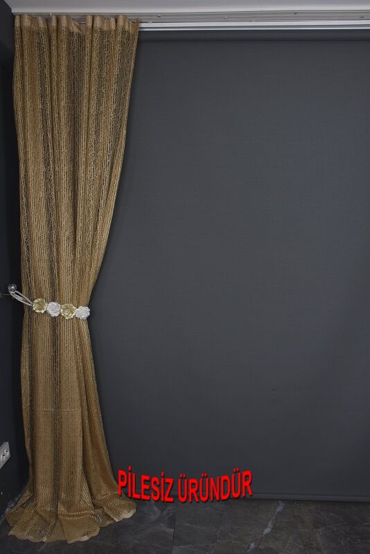 ÇİZGİLİ MODEL GOLD RENK TEK KANAT PİLESİZ Hazır Fon Perde 200*260 cm - 7