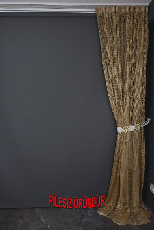ÇİZGİLİ MODEL GOLD RENK TEK KANAT PİLESİZ Hazır Fon Perde 200*260 cm - 8