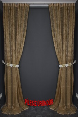 ÇİZGİLİ MODEL GOLD RENK TEK KANAT PİLESİZ Hazır Fon Perde 200*260 cm - 9