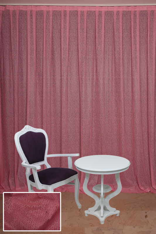 ÇİZGİLİ MODEL PEMBE RENK TEK KANAT Hazır dikilmiş Pileli Fon Perde 300*260 cm - 2