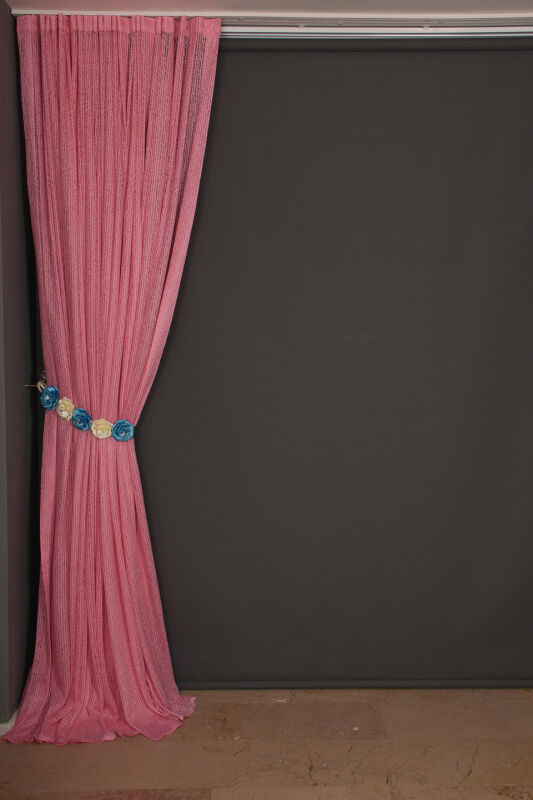 ÇİZGİLİ MODEL PEMBE RENK TEK KANAT Hazır dikilmiş Pileli Fon Perde 300*260 cm - 6