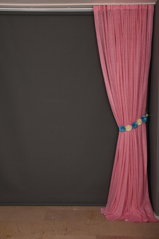 ÇİZGİLİ MODEL PEMBE RENK TEK KANAT Hazır dikilmiş Pileli Fon Perde 300*260 cm - 7