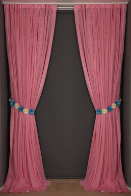 ÇİZGİLİ MODEL PEMBE RENK TEK KANAT Hazır dikilmiş Pileli Fon Perde 300*260 cm - 8