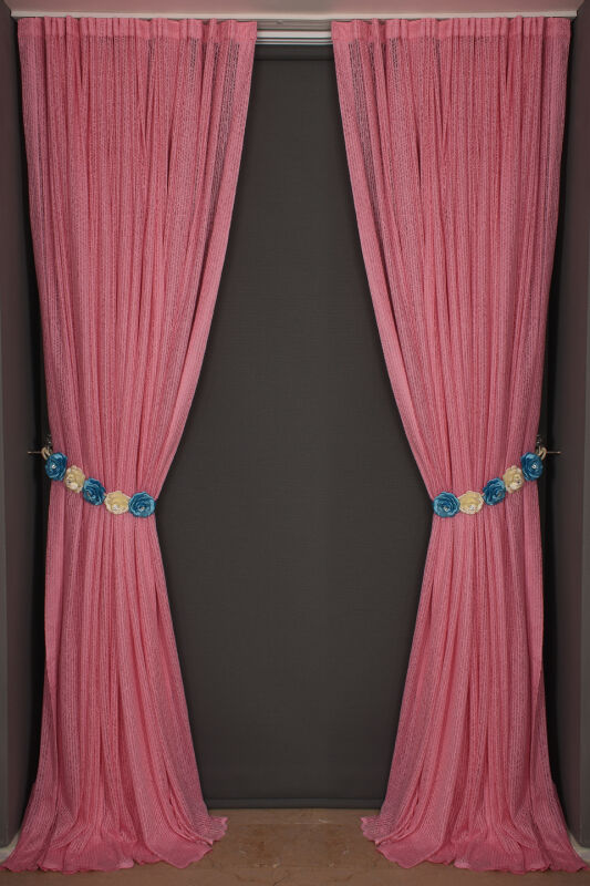 ÇİZGİLİ MODEL PEMBE RENK TEK KANAT Hazır dikilmiş Pileli Fon Perde 300*260 cm - 8