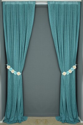 ÇİZGİLİ MODEL PETROL YEŞİLİ RENK TEK KANAT Hazır dikilmiş Pileli Fon Perde 75*260 cm - 6