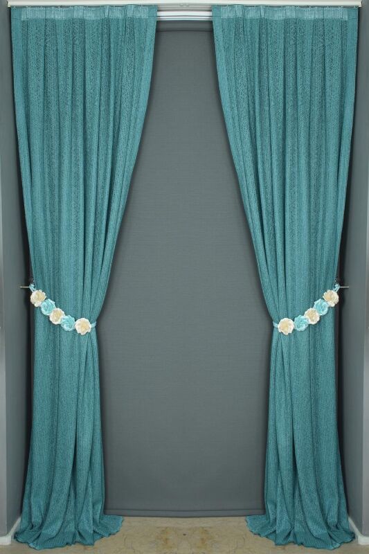 ÇİZGİLİ MODEL PETROL YEŞİLİ RENK TEK KANAT Hazır dikilmiş Pileli Fon Perde 75*260 cm - 6