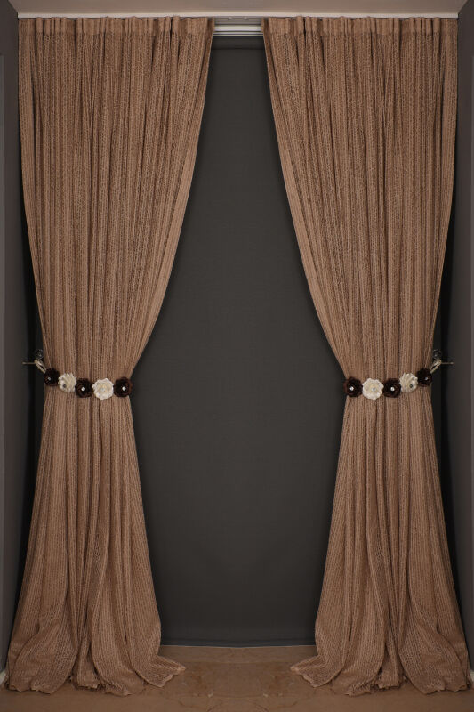 ÇİZGİLİ MODEL VİZON RENK TEK KANAT Hazır dikilmiş Pileli Fon Perde 300*260 cm - 8