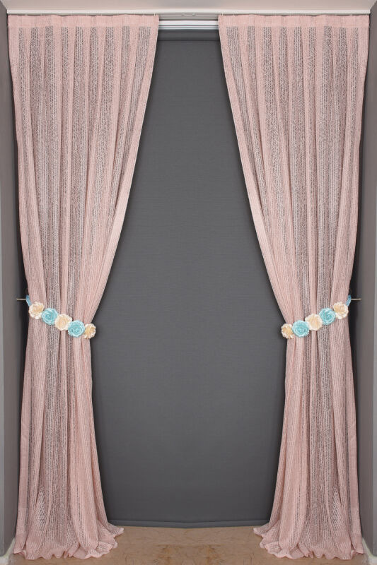 ÇİZGİLİ PUDRA RENK TEK KANAT Hazır dikilmiş Pileli Fon Perde 75*260 cm - 4
