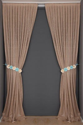 ÇİZGİLİ VİZON RENK TEK KANAT Hazır dikilmiş Pileli Fon Perde 75*260 cm - 5