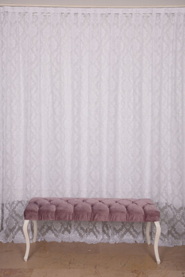 DAMAKS BEYAZ RENK TEK KANAT Hazır dikilmiş Pileli Fon Perde 300*260 cm - 1