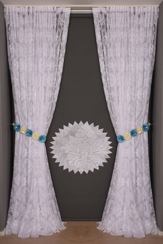 DAMAKS BEYAZ RENK TEK KANAT Hazır dikilmiş Pileli Fon Perde 300*260 cm - 5