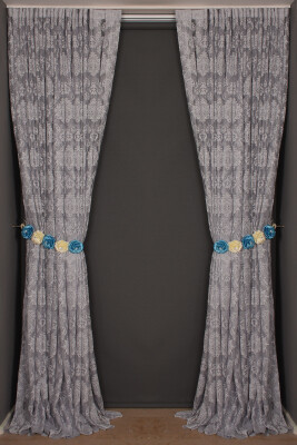 DAMAKS GRİ RENK TEK KANAT Hazır dikilmiş Pileli Fon Perde 300*260 cm - 2