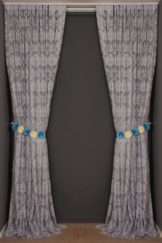 DAMAKS GRİ RENK TEK KANAT Hazır dikilmiş Pileli Fon Perde 300*260 cm - 2