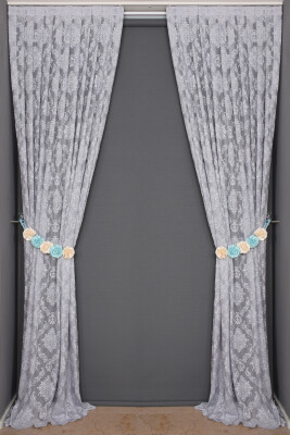 DAMAKS GRİ RENK TEK KANAT Hazır dikilmiş Pileli Fon Perde 75*260 cm - 5