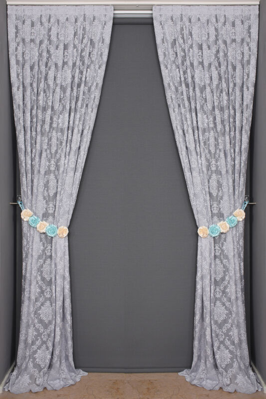 DAMAKS GRİ RENK TEK KANAT Hazır dikilmiş Pileli Fon Perde 75*260 cm - 5