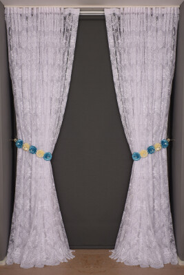 DAMAKS KIRIK BEYAZ RENK TEK KANAT Hazır dikilmiş Pileli Fon Perde 300*260 cm - 2