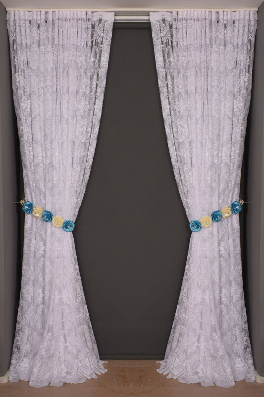 DAMAKS KIRIK BEYAZ RENK TEK KANAT Hazır dikilmiş Pileli Fon Perde 300*260 cm - 2