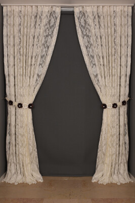 DAMAKS KREM RENK TEK KANAT Hazır dikilmiş Pileli Fon Perde 300*260 cm - 2