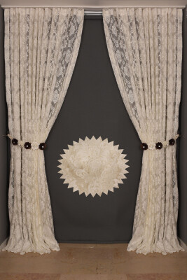 DAMAKS KREM RENK TEK KANAT Hazır dikilmiş Pileli Fon Perde 300*260 cm - 5